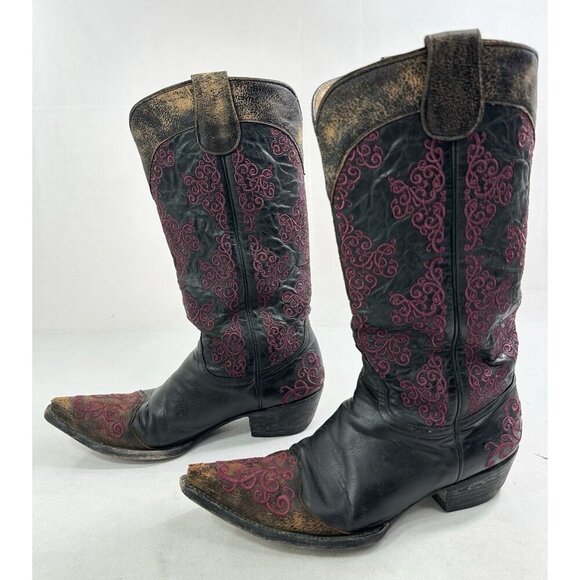 Old Gringo Distressed Embroidered Leather Tall Womens Boots 8.5 Read - Picture 1 of 10